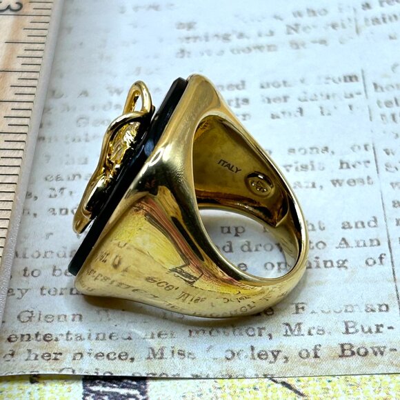 Bronzallure Large Black Lucky Cricket Symbol Ring Made in Italy 18K Gold Plate - Picture 10 of 11